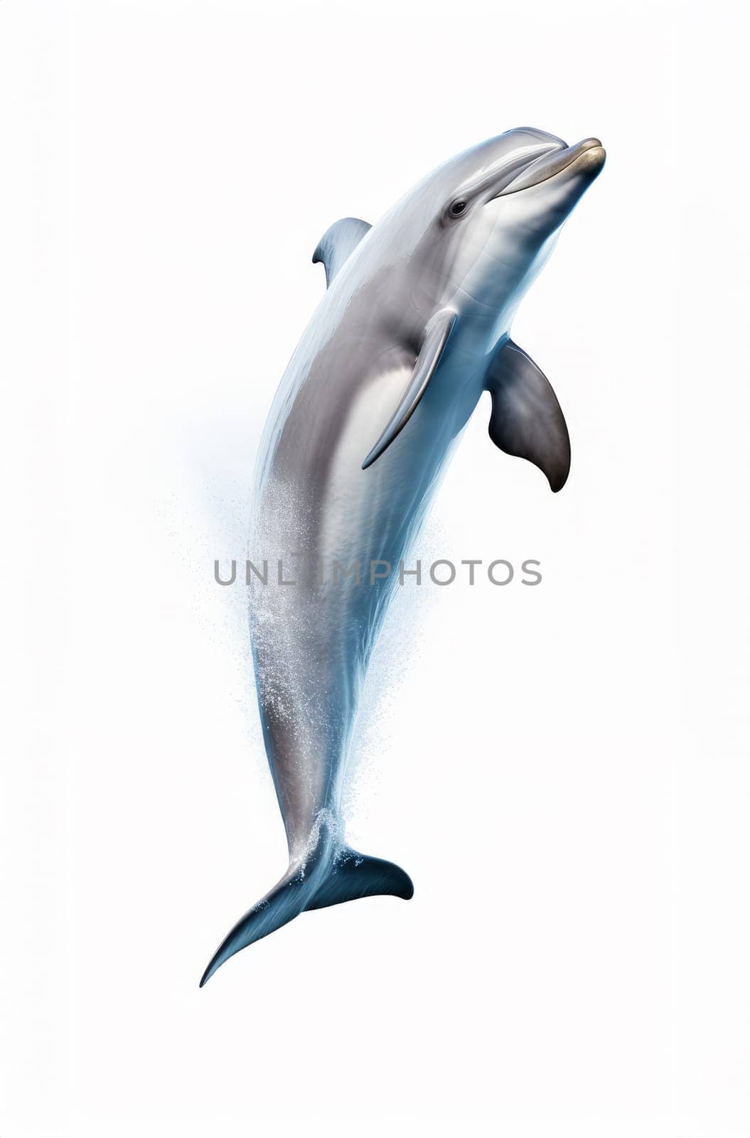 Dolphin with water splash isolated on white Background. artificial art
