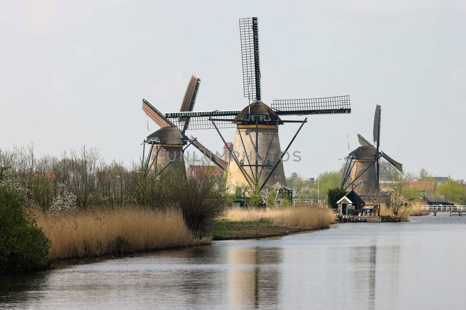 The windmills at Kinderdijk, the Netherlands, a UNESCO world heritage site. Built about 1740 system19 windmills is part of a larger water management system to prevent flooding.