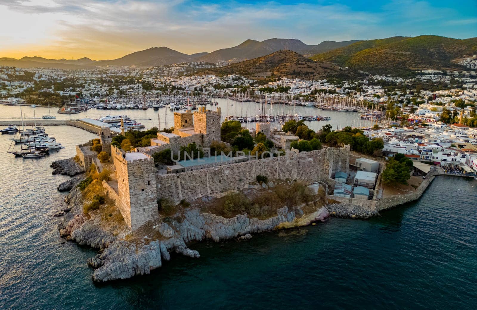 Aerial view of Bodrum in Mugla Province, Turkey.
