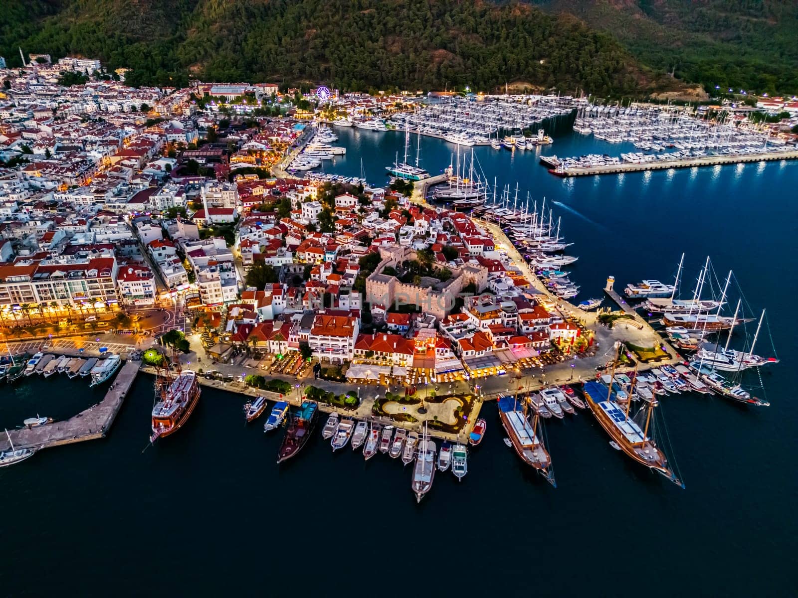 Aerial view of Marmaris in Mugla Province, Turkey.