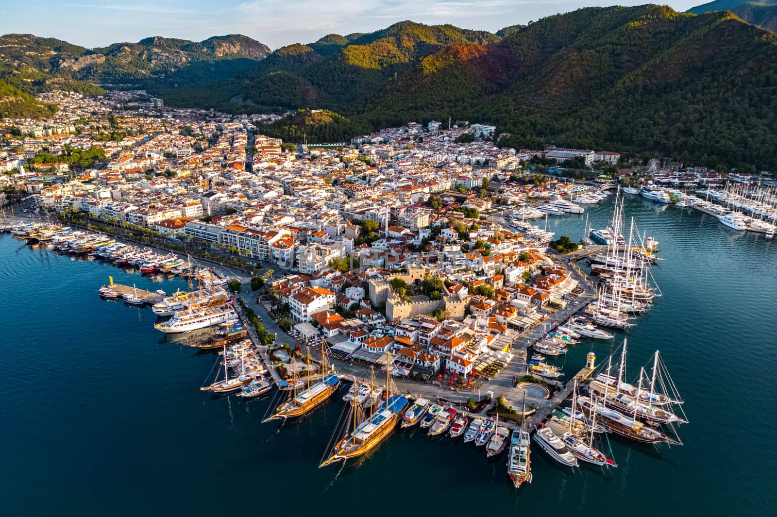 Aerial view of Marmaris in Mugla Province, Turkey.