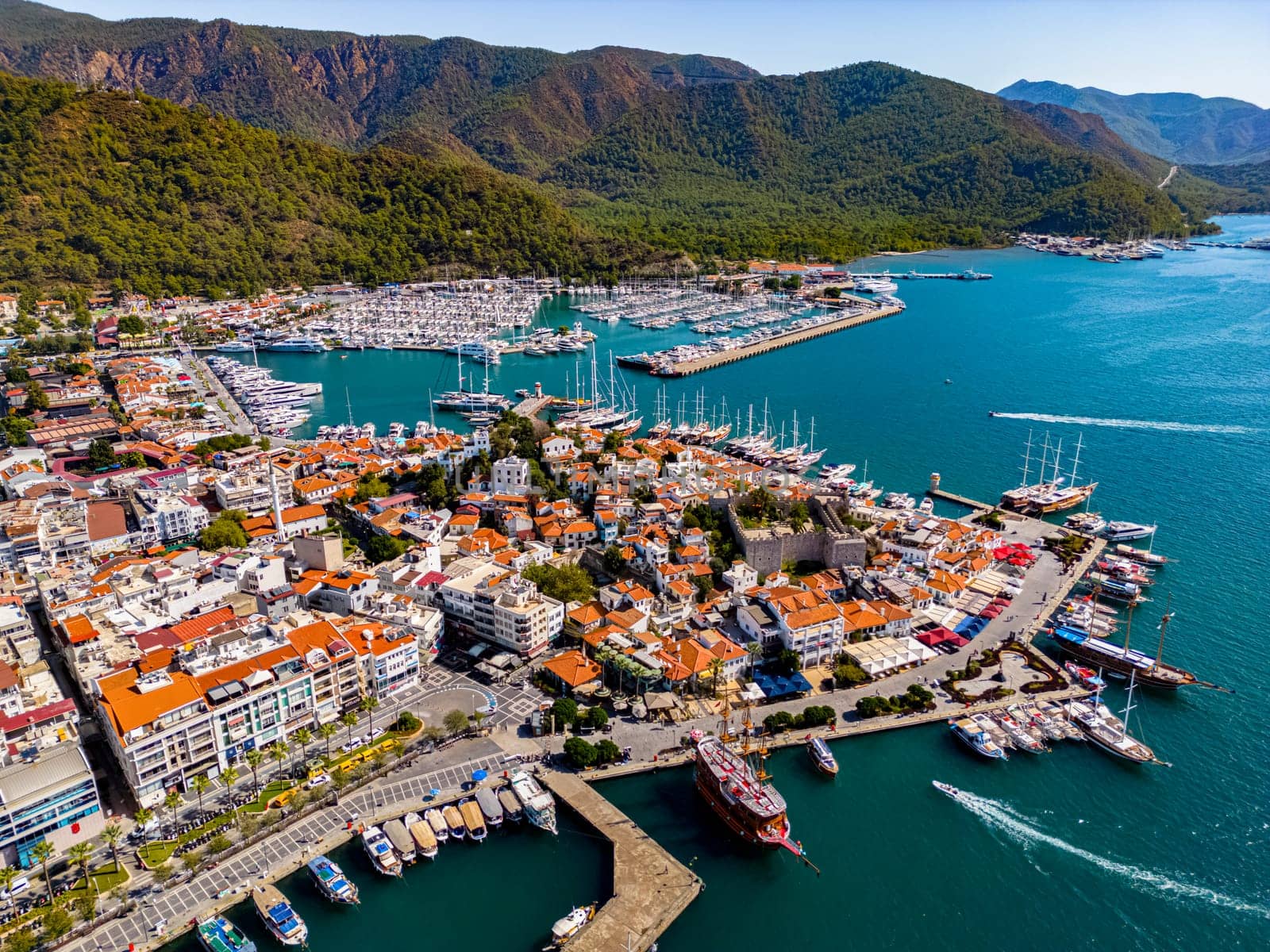 Aerial view of Marmaris in Mugla Province, Turkey.