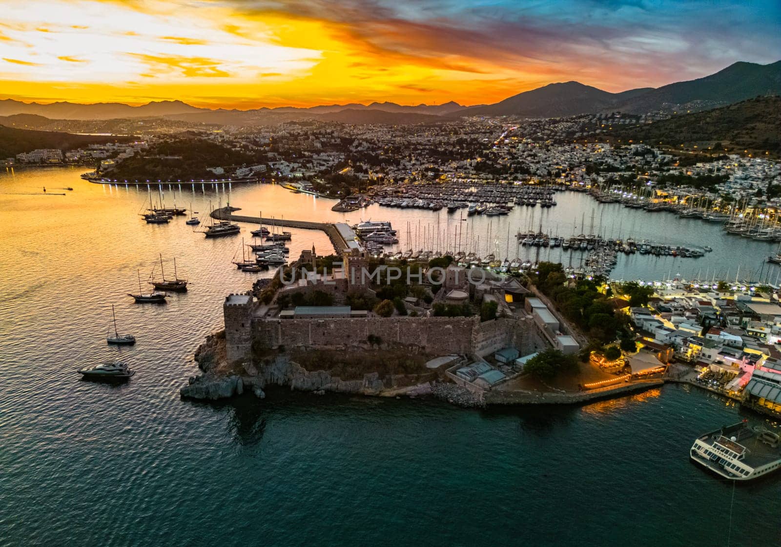 Aerial view of Bodrum in Mugla Province, Turkey.