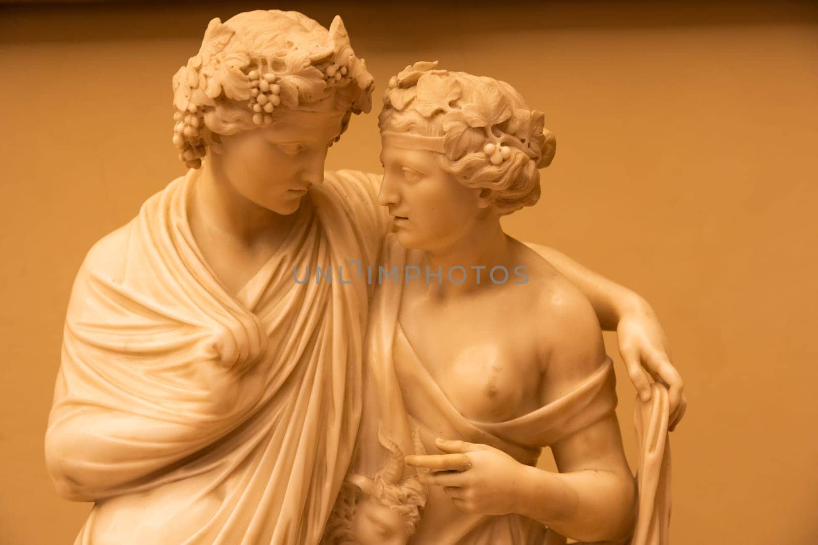 Florence, Italy - 27 June 2023: Bacchus and Ariadne, by Francesco Carradori,  1777. Lovers statue, classic romantic sculpture