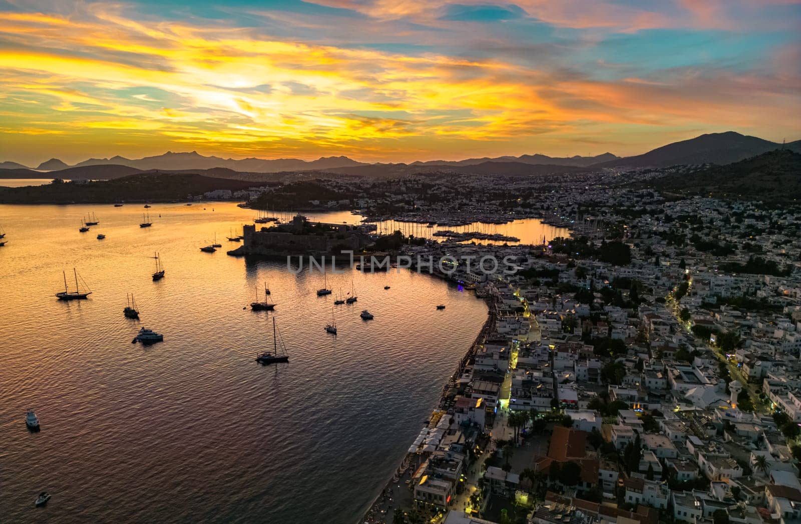 Aerial view of Bodrum in Mugla Province, Turkey.