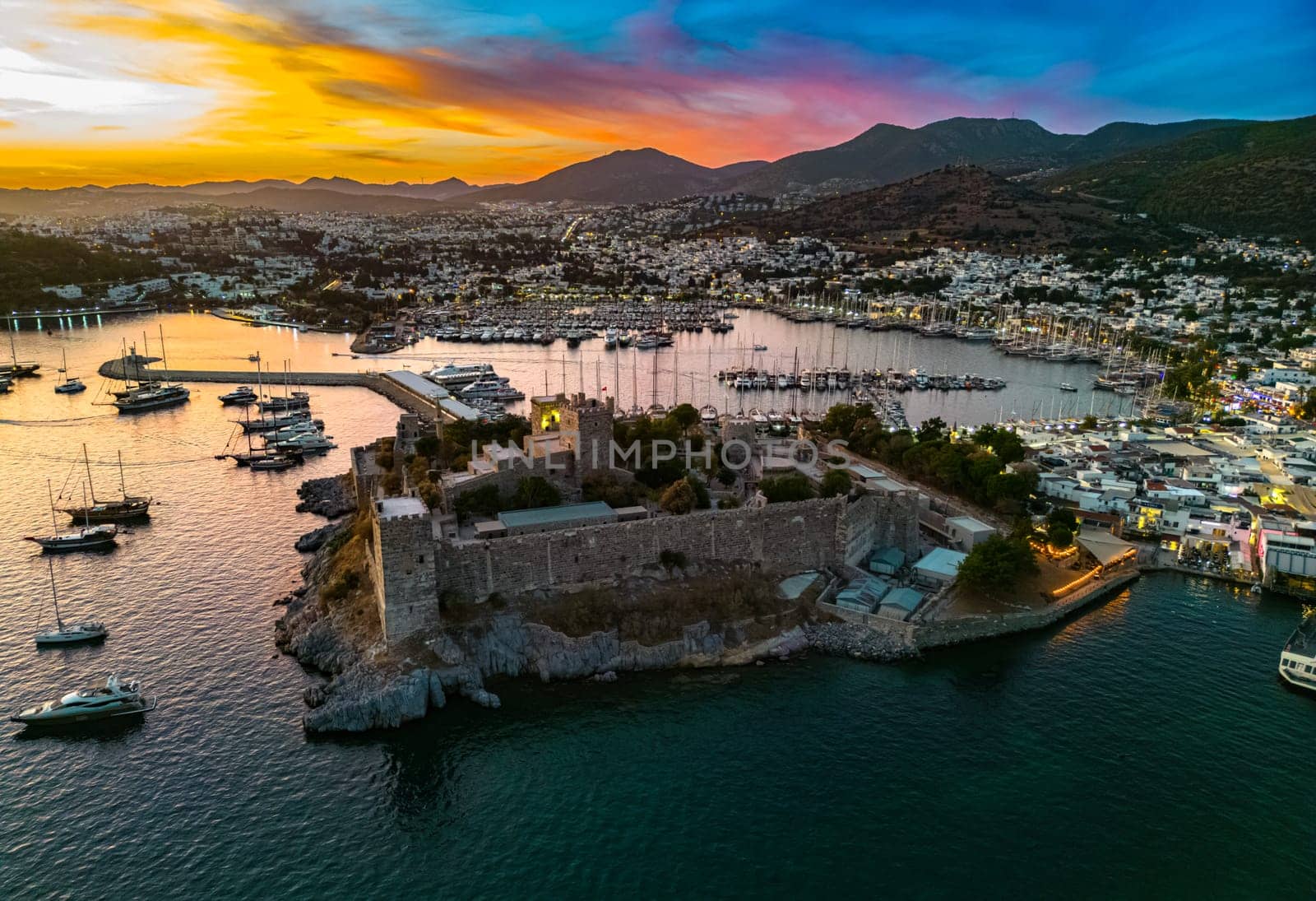 Aerial view of Bodrum in Mugla Province, Turkey.