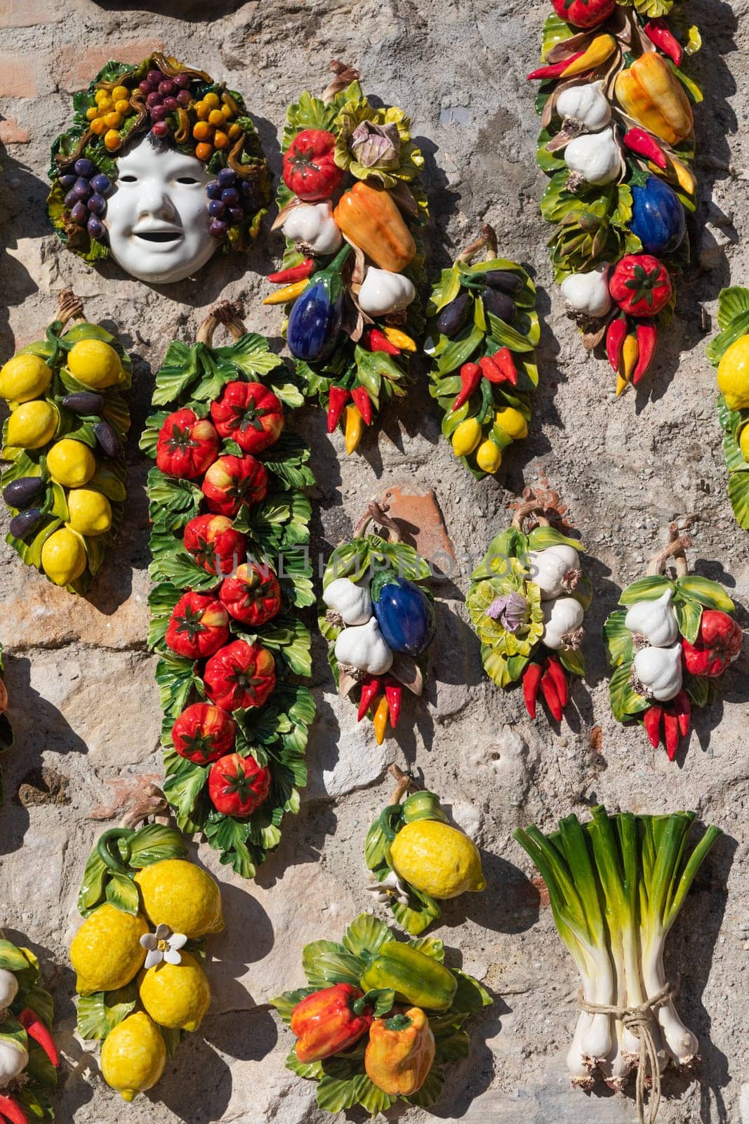 Vintage ceramic decorative vegetables sculpture collection in south of Italy - Sicily