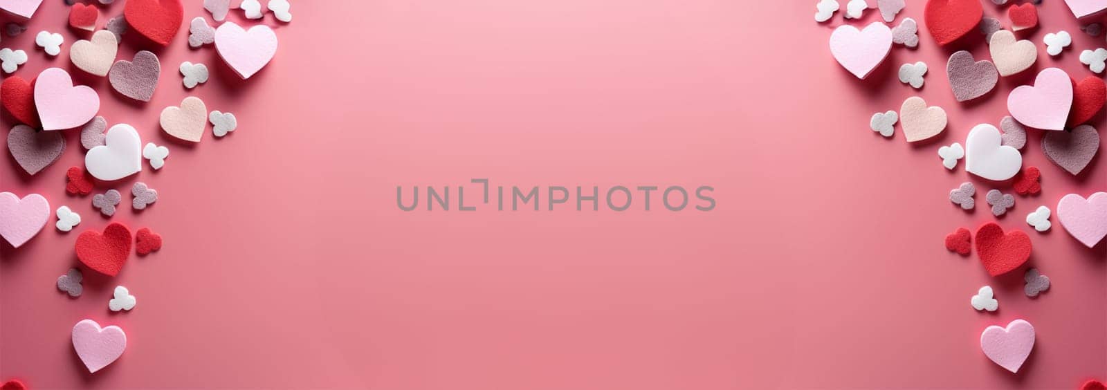 Valentine's day design. Realistic Valentine's decoration. decorative festive object. Holiday banner, web poster, flyer, stylish brochure, greeting card, cover. Romantic background. Valentines Day concept copy space top view