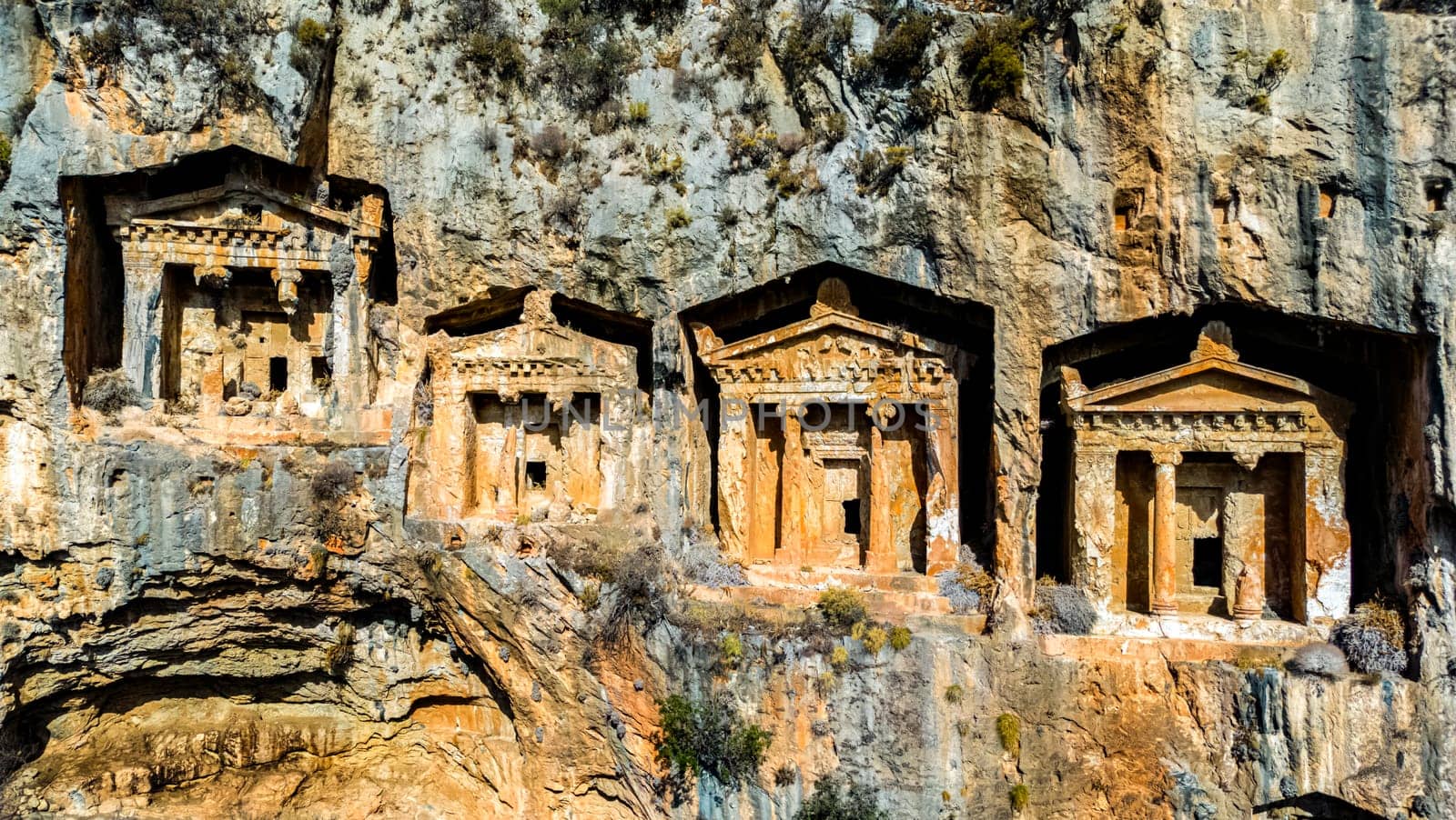 Lycian rock cut tombs of Dalyan in Mugla Province, Turkey.