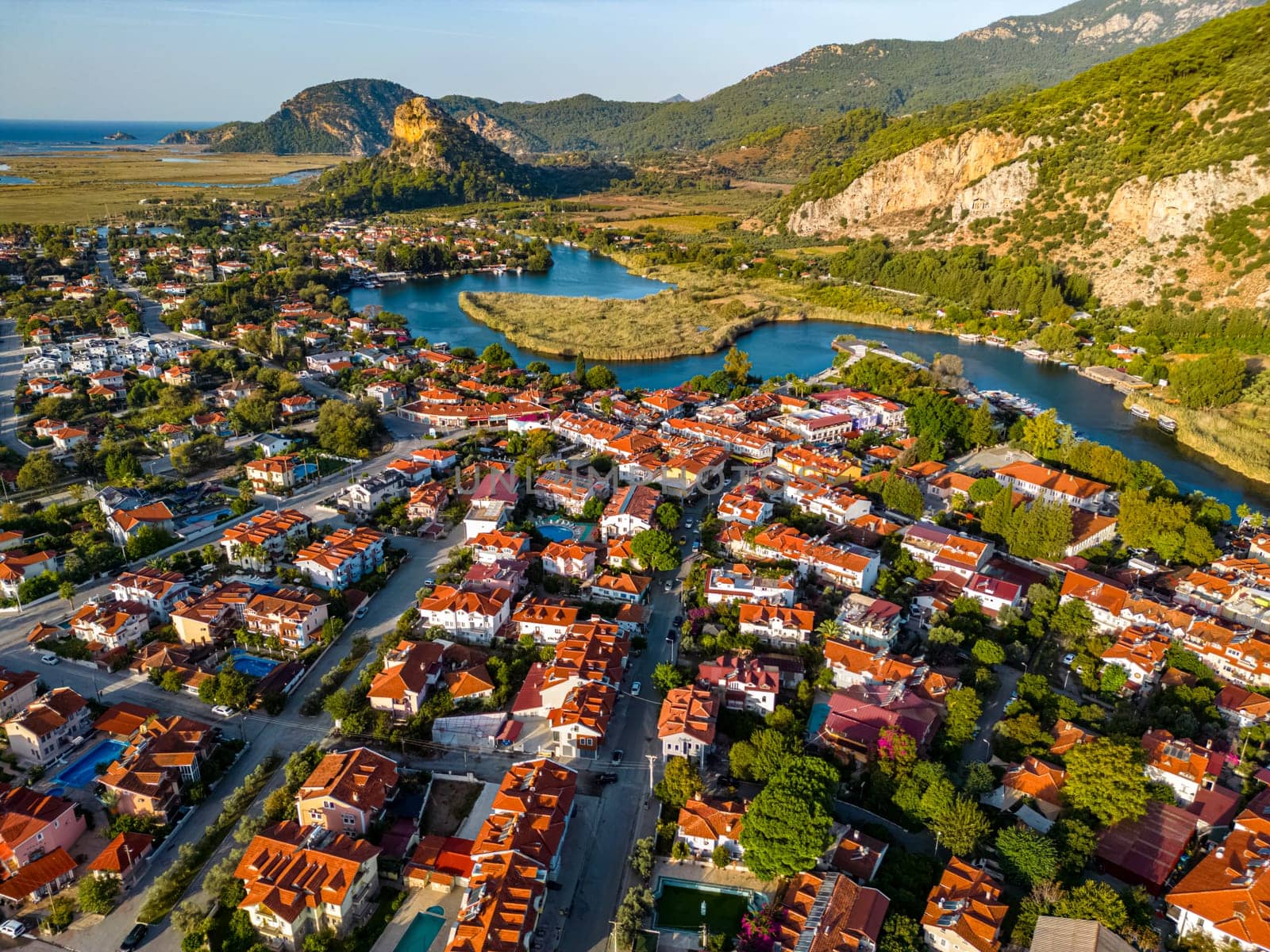 Aerial view of Dalyan in Mugla Province, Turkey.