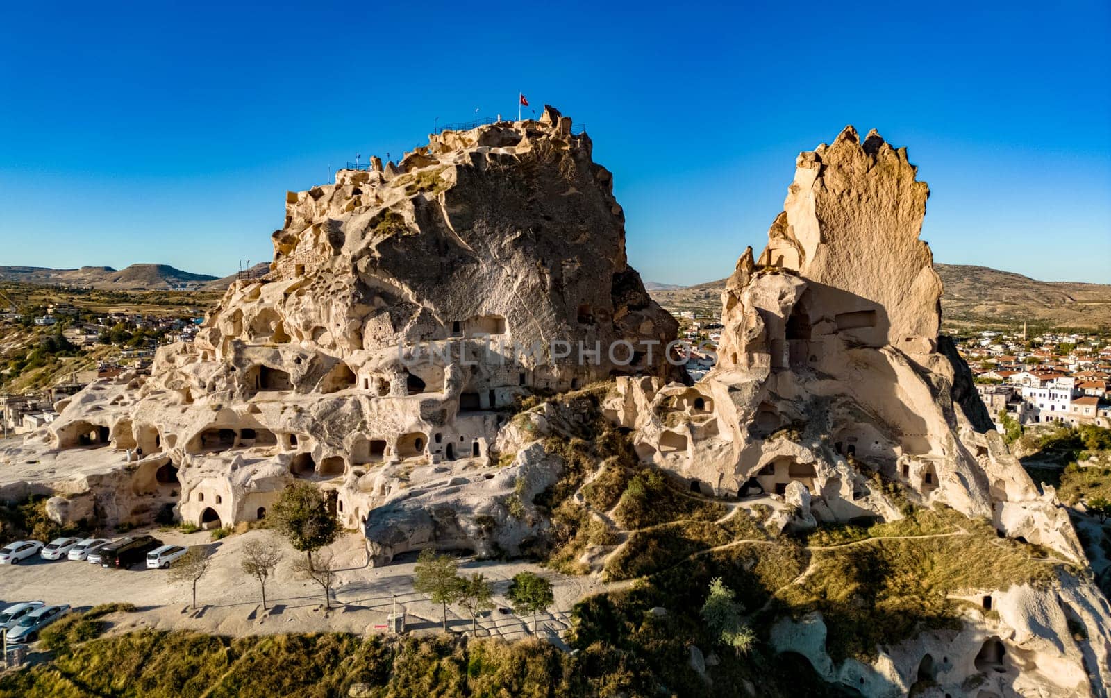View of Uchisar Castle in Nevsehir Province in Cappadocia, Turkey.