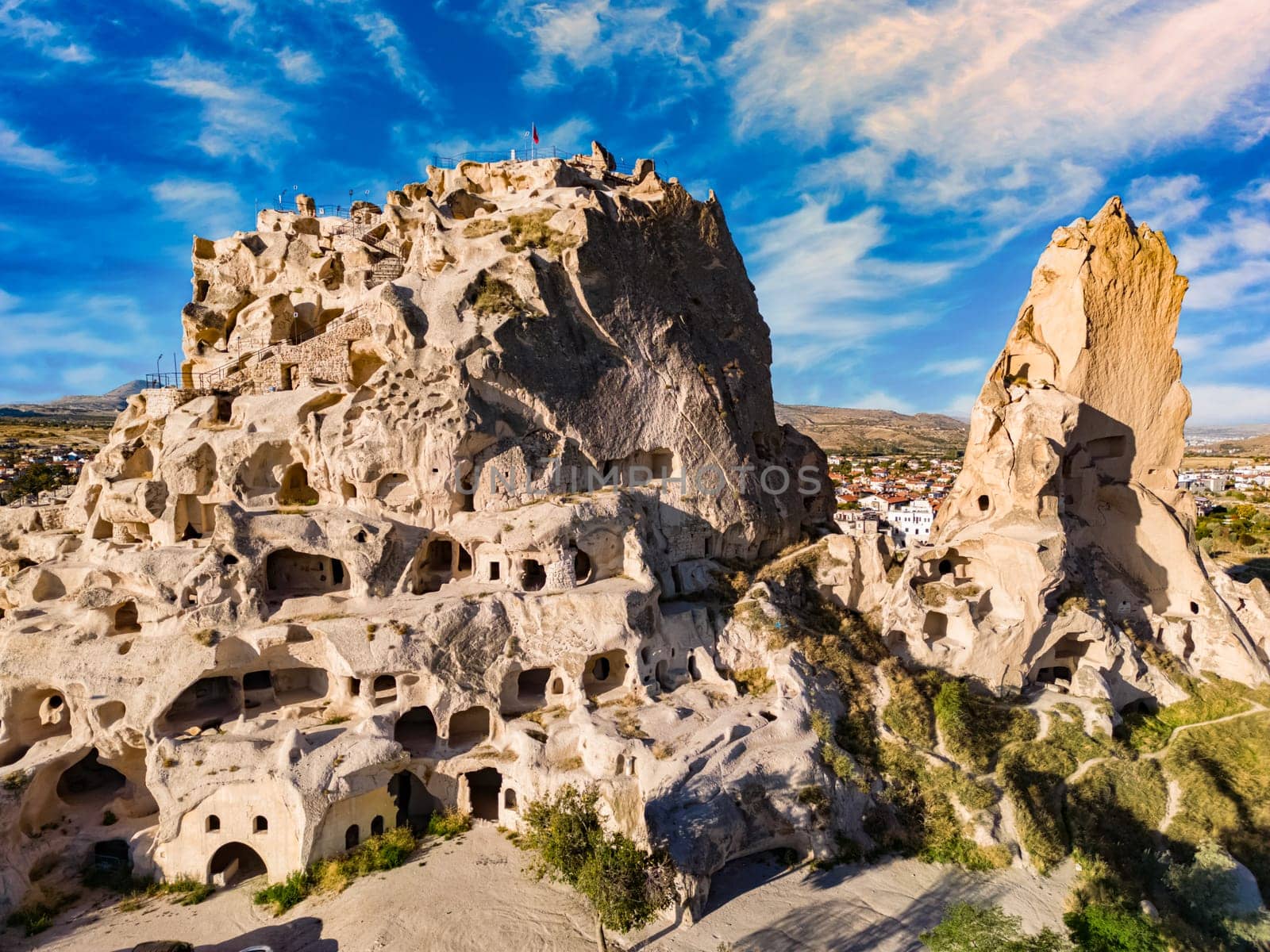 View of Uchisar Castle in Nevsehir Province in Cappadocia, Turkey.