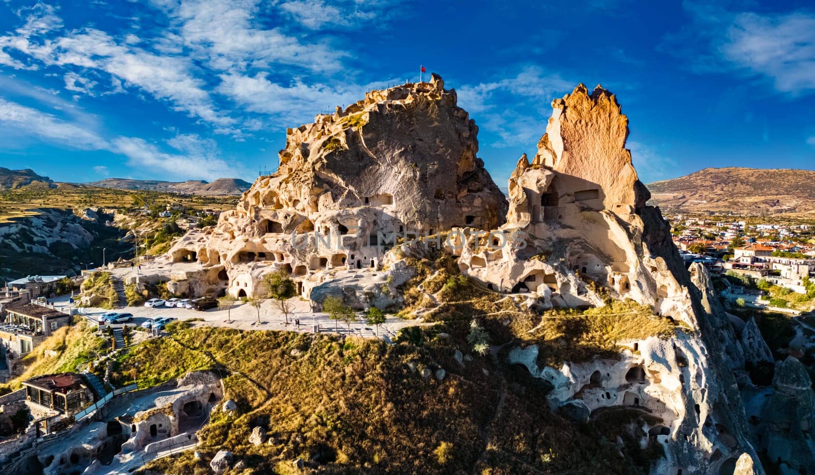 View of Uchisar Castle in Nevsehir Province in Cappadocia, Turkey.