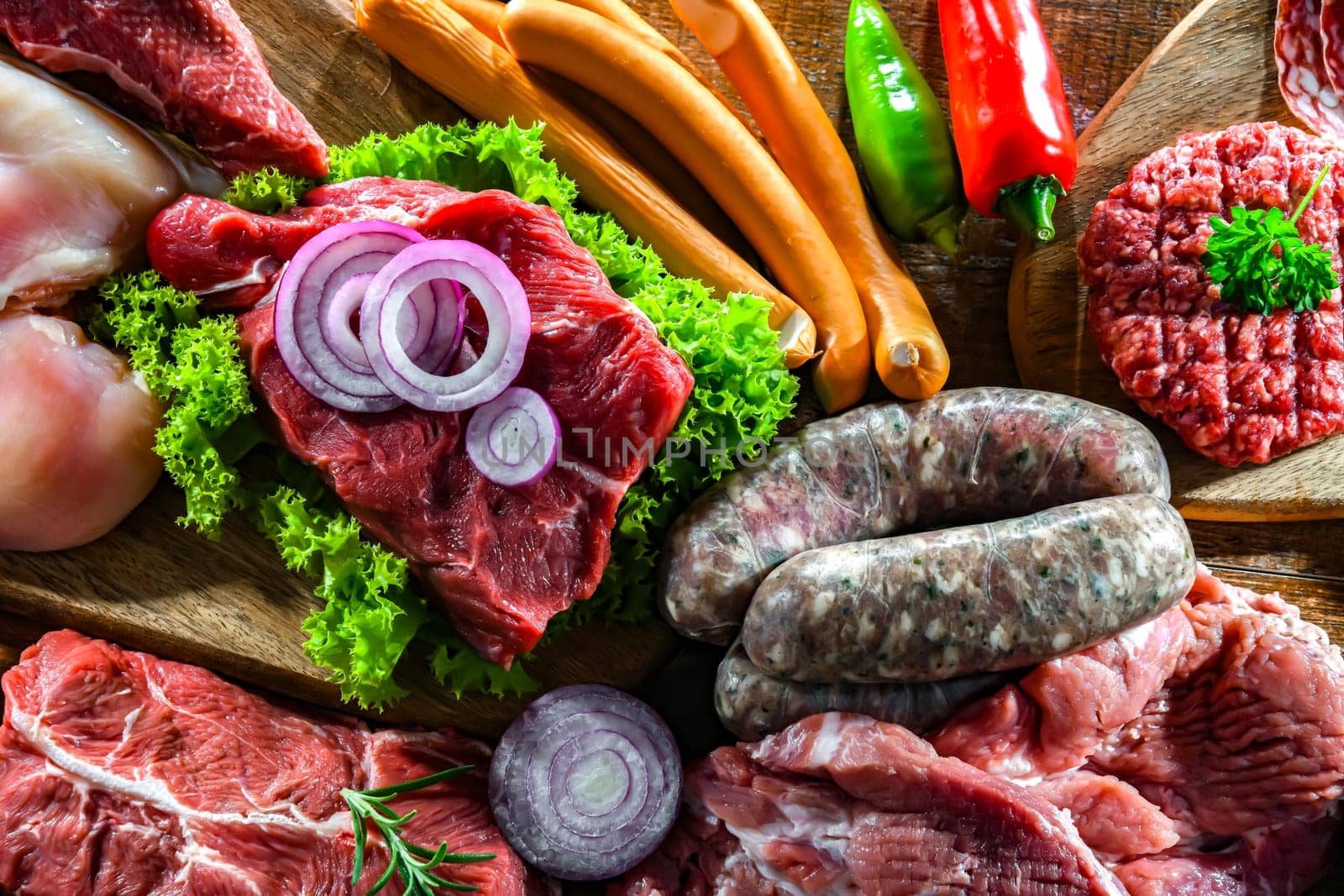 Composition with a variety of meat products.