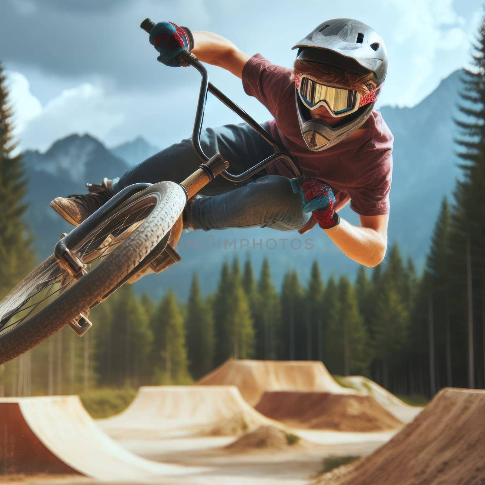 bmx bike rider table top jumping at the track generative ai