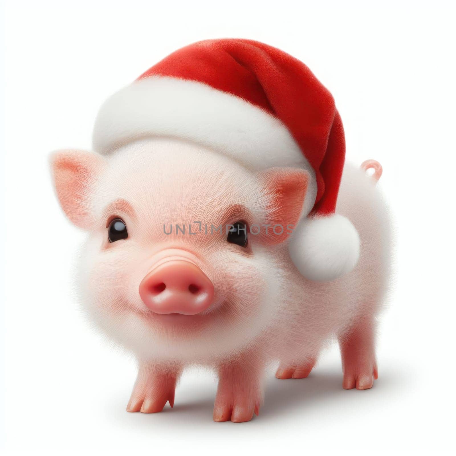 cute and happy little piglet wearing a santa hat on white generative ai