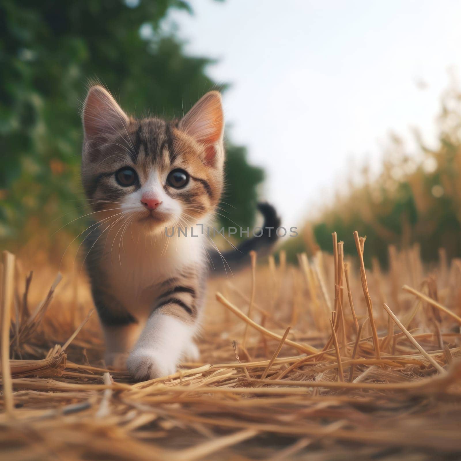 a cute little kitten exploring and prowling outside for the first time generative ai