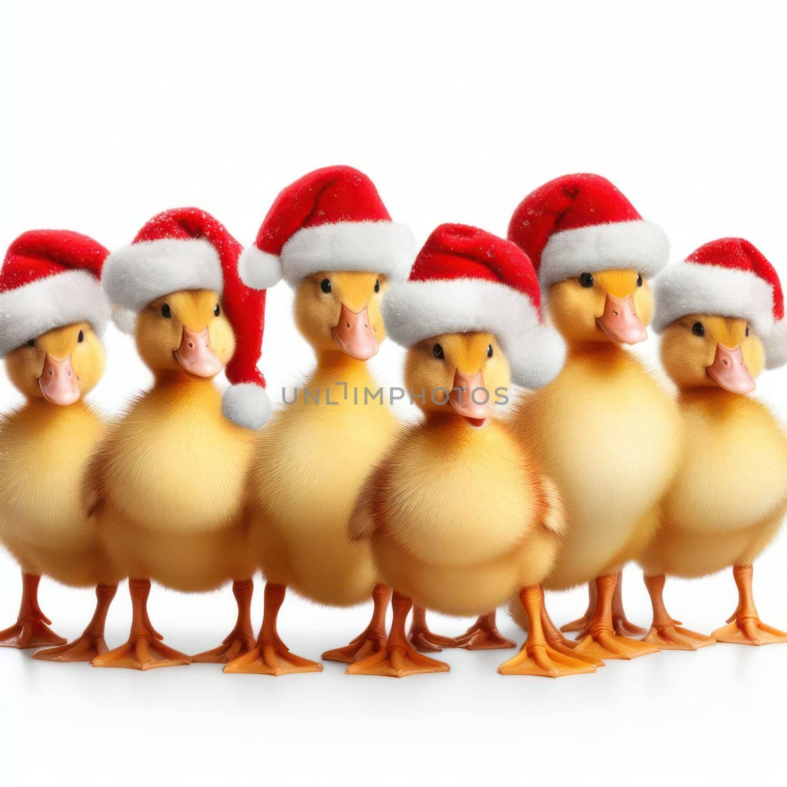 cute fluffy ducklings with santa hats on white 3d art generative ai