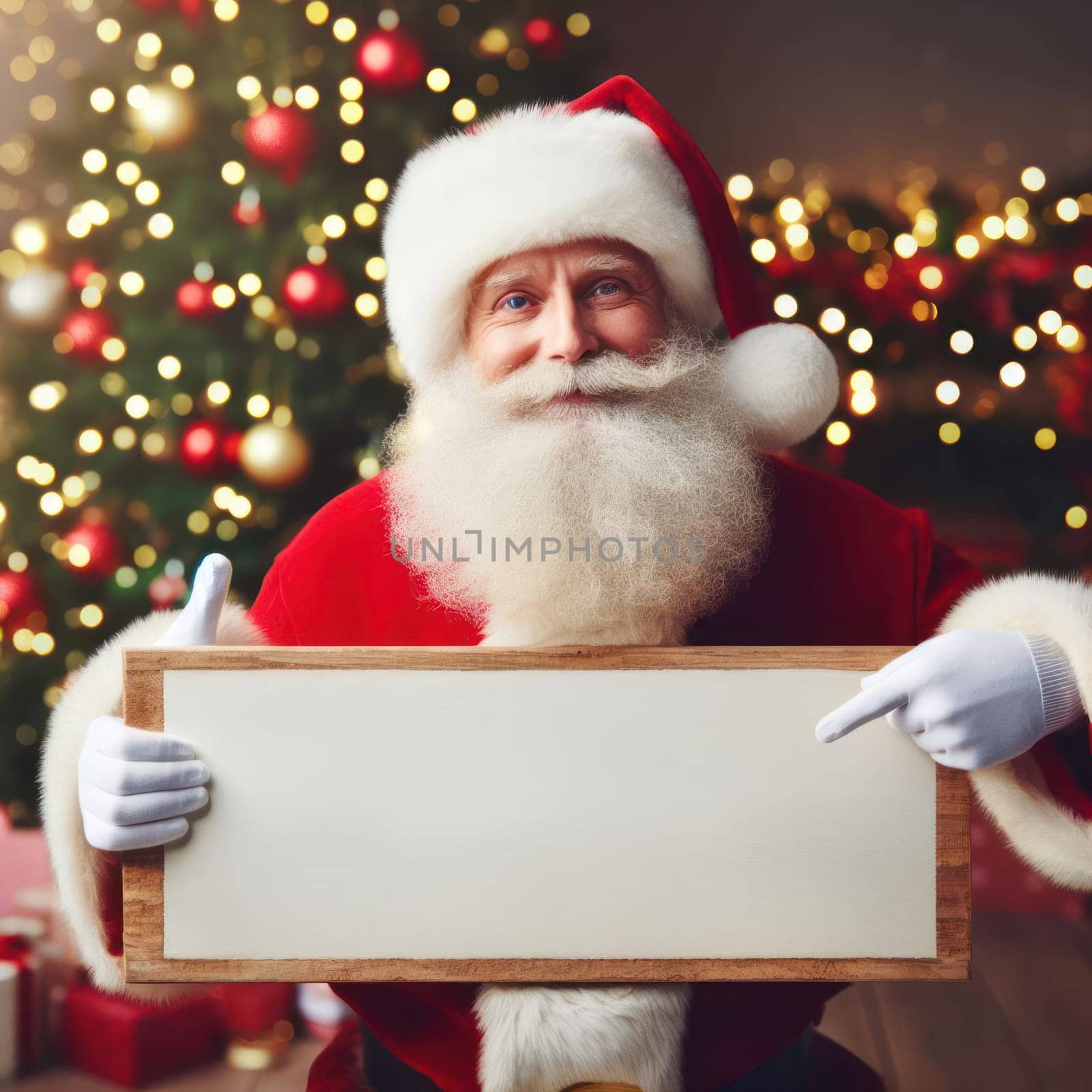 santa claus holding a sign for copyspace generative ai
