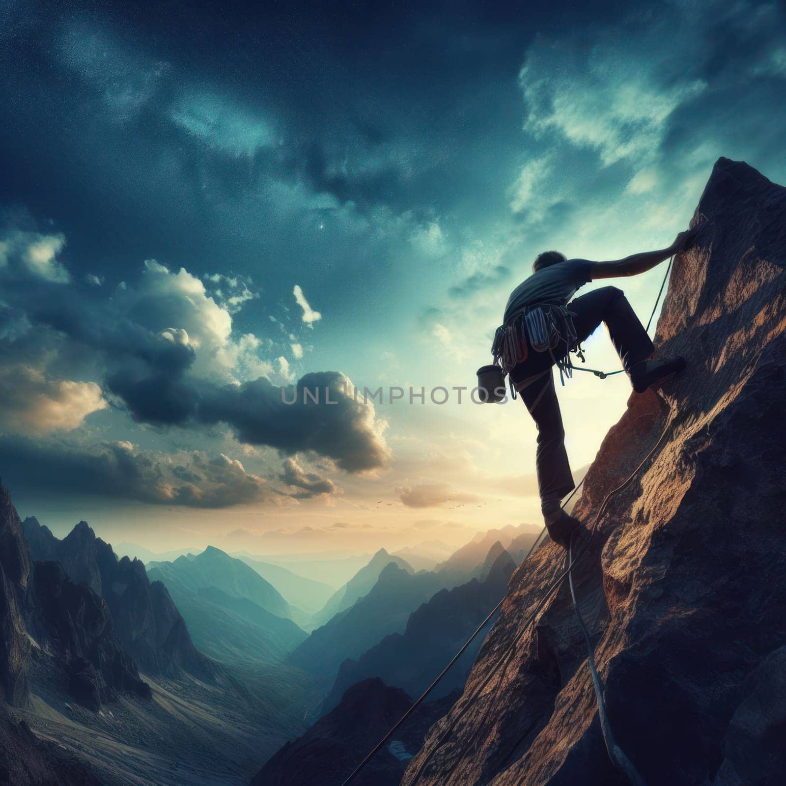 person rock climbing is about to reach their goal of the peak generative ai