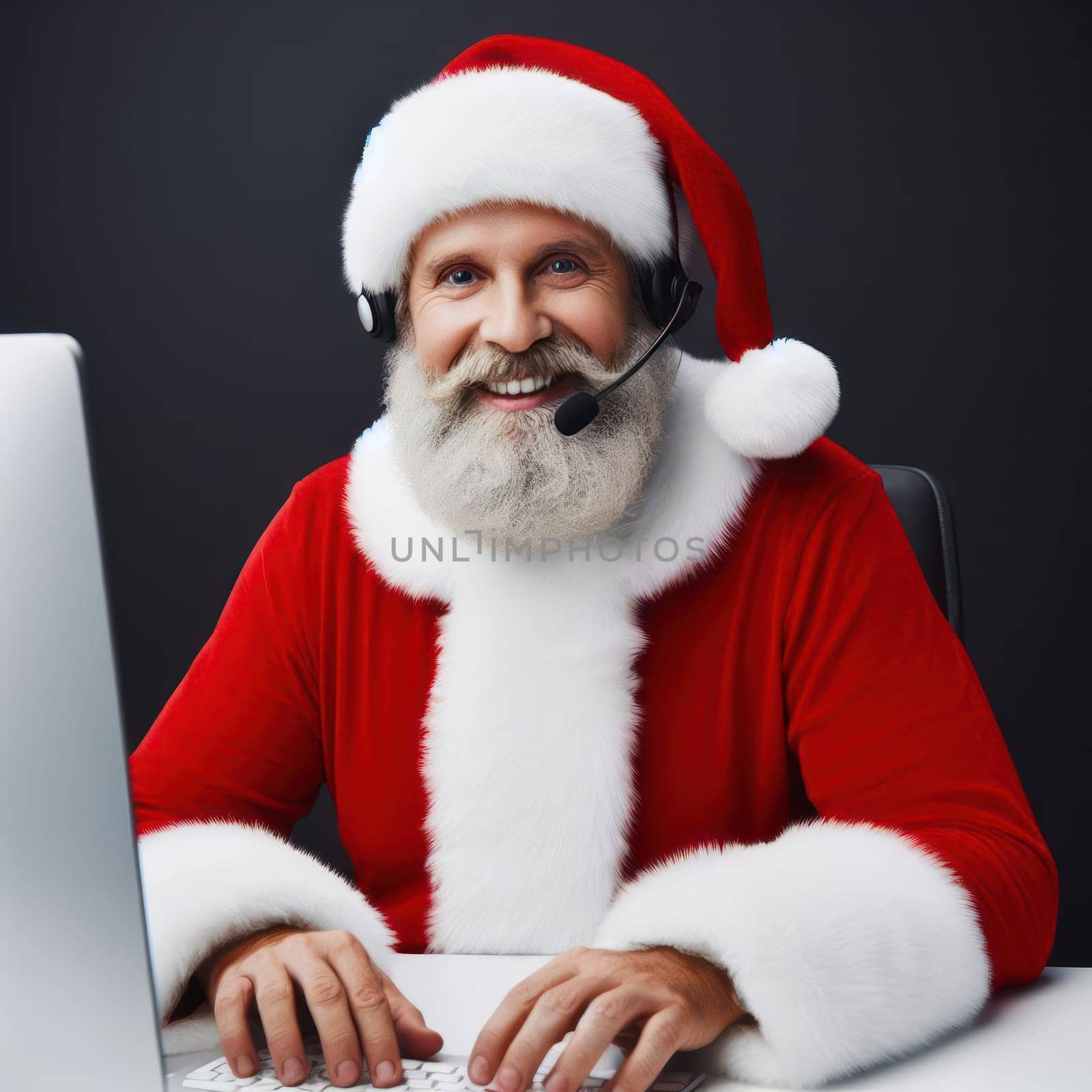 happy santa claus as a call center operator waiting to take your call generative ai