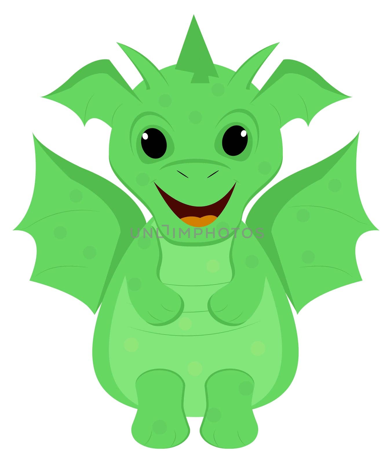Cartoon light green dragon on a white background. Symbol of 2024. Vector image.