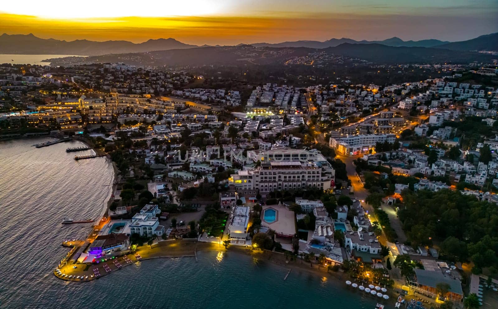 Aerial view of Gumbet, a neighbourhood of Bodrum in Mugla Province, Turkey.