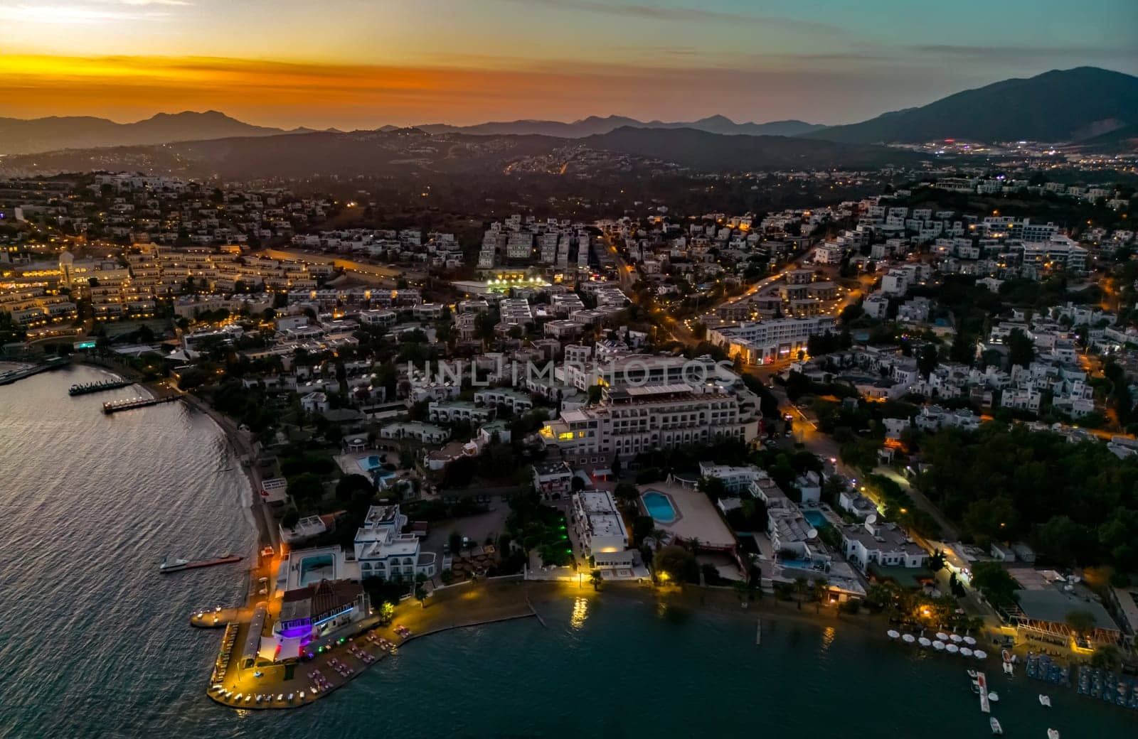 Aerial view of Gumbet, a neighbourhood of Bodrum in Mugla Province, Turkey.