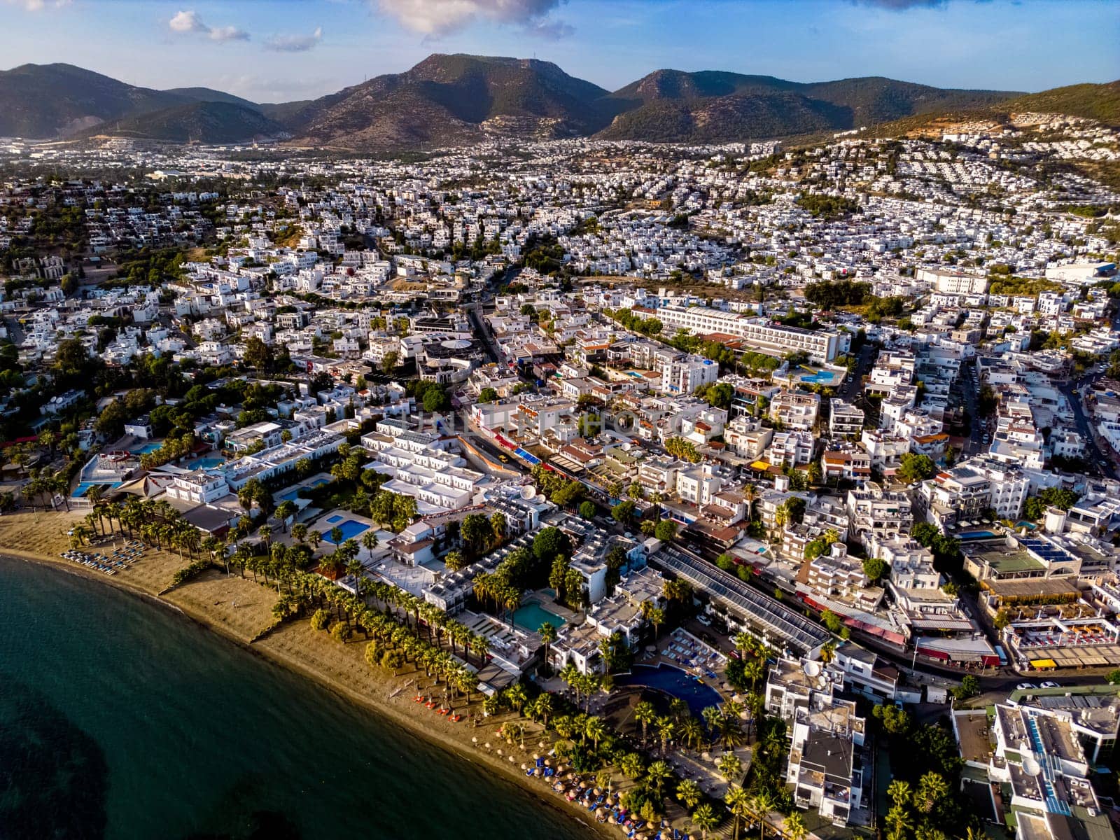 Aerial view of Gumbet, a neighbourhood of Bodrum in Mugla Province, Turkey.