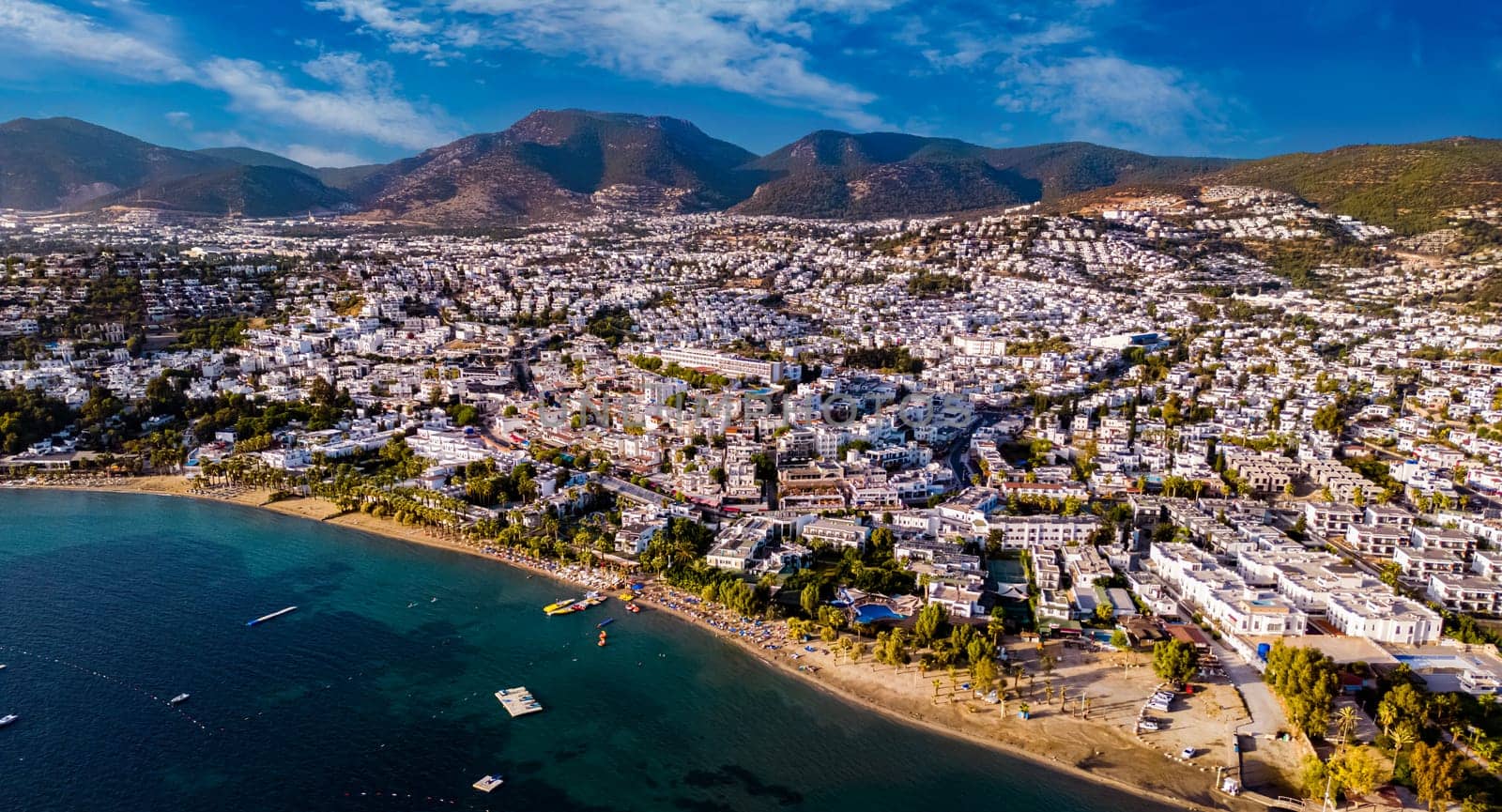 Aerial view of Gumbet, a neighbourhood of Bodrum in Mugla Province, Turkey.