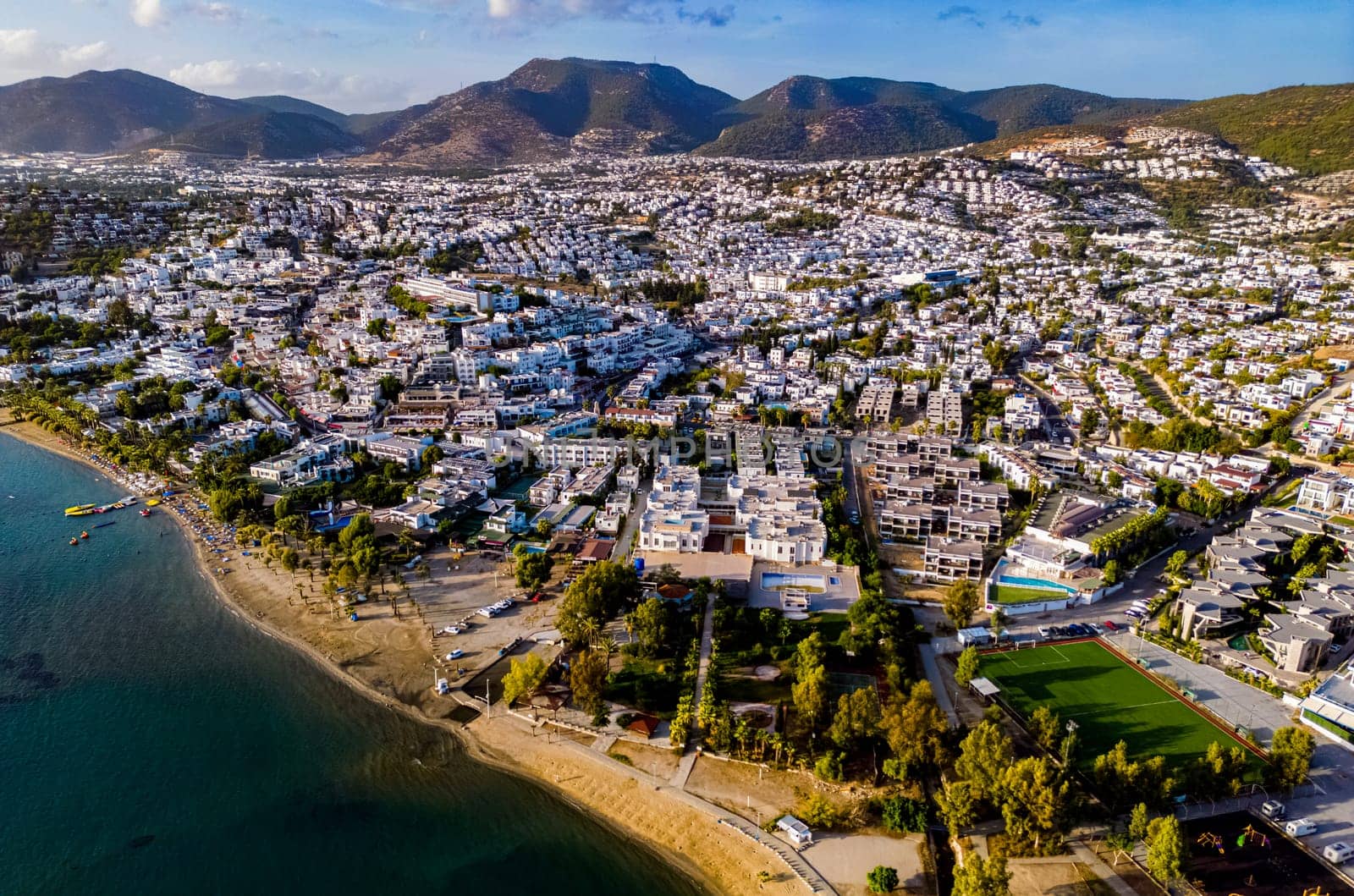 Aerial view of Gumbet, a neighbourhood of Bodrum in Mugla Province, Turkey.