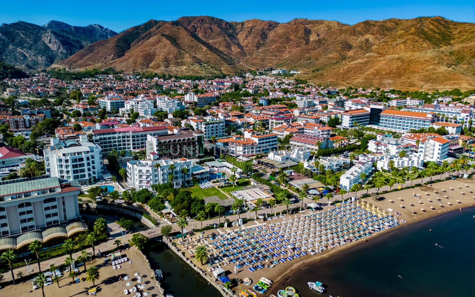 Aerial view of Icmeler, a neighbourhood of the municipality and district of Marmaris, Mugla Province, Turkey