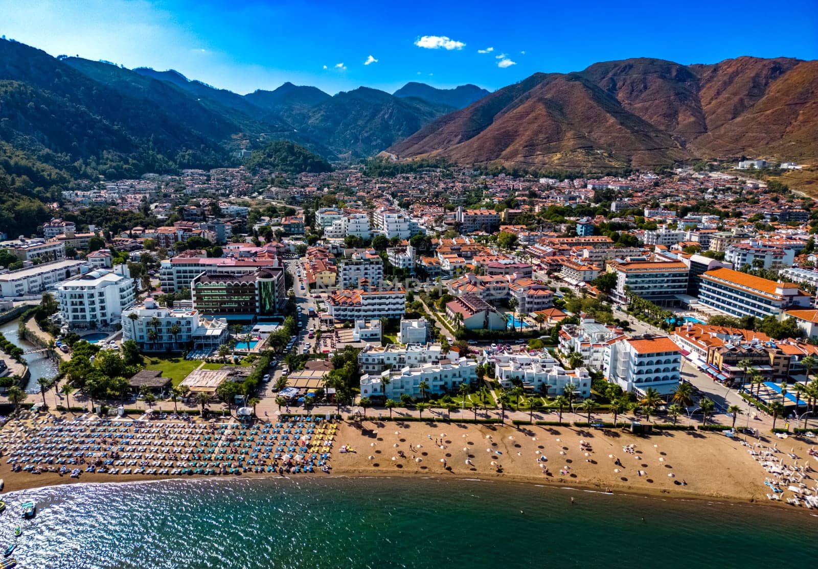 Aerial view of Icmeler, a neighbourhood of the municipality and district of Marmaris, Mugla Province, Turkey