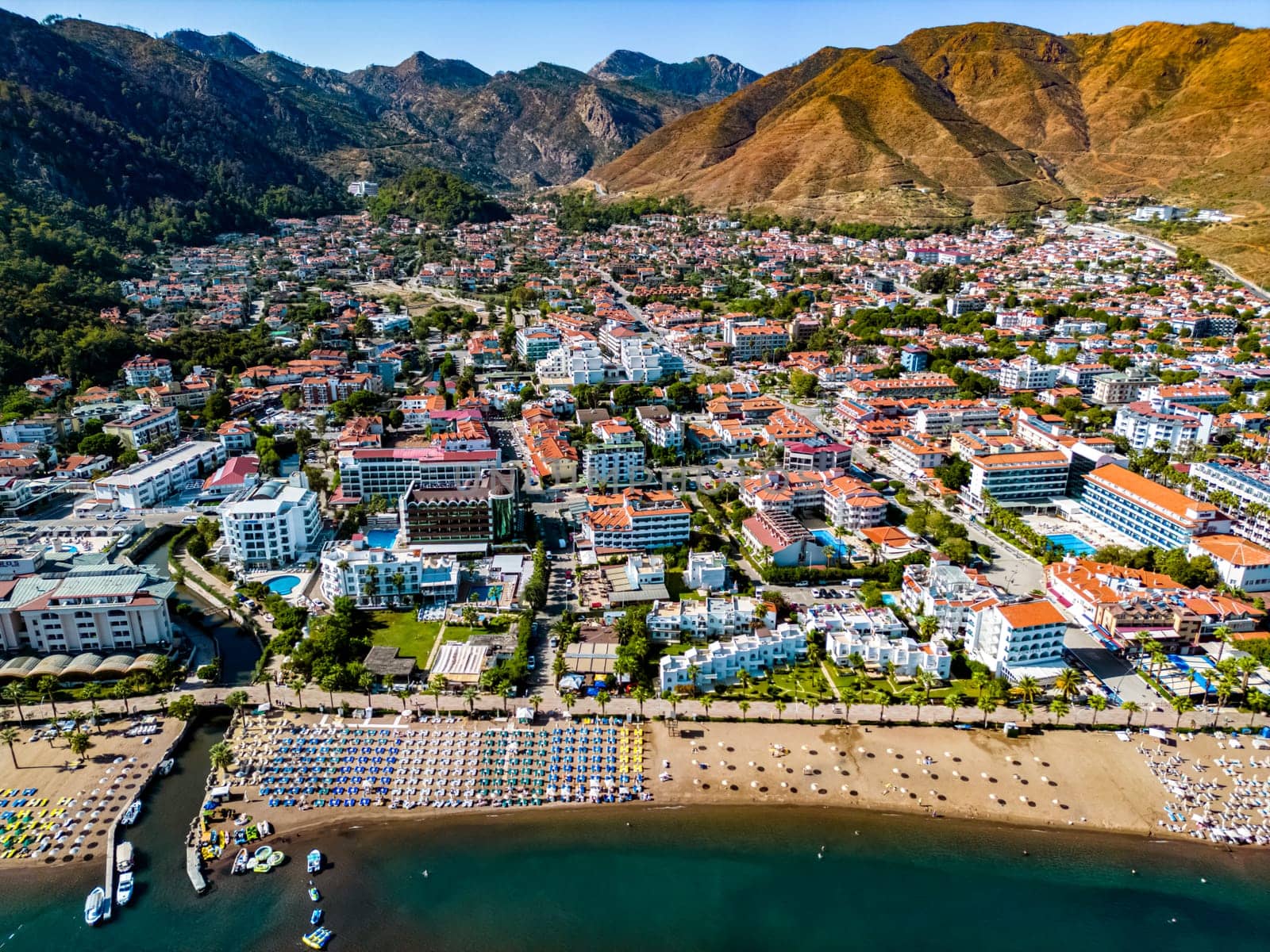 Aerial view of Icmeler, a neighbourhood of the municipality and district of Marmaris, Mugla Province, Turkey