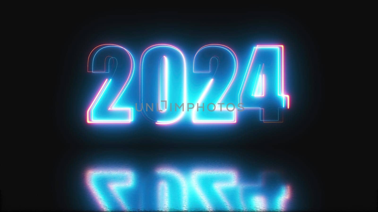 2024 Neon text. Computer generated 3d render