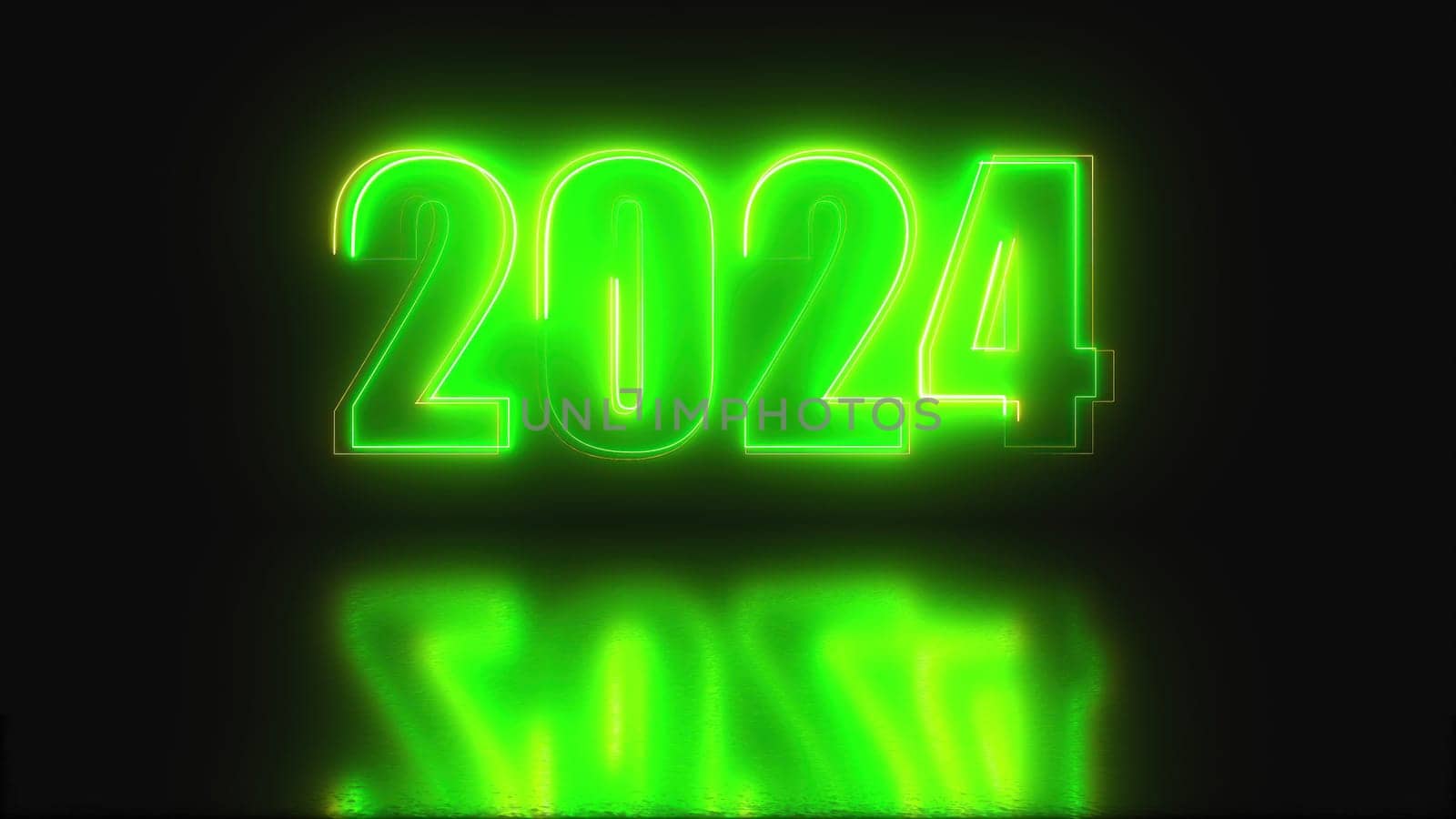 2024 Neon text. Computer generated 3d render