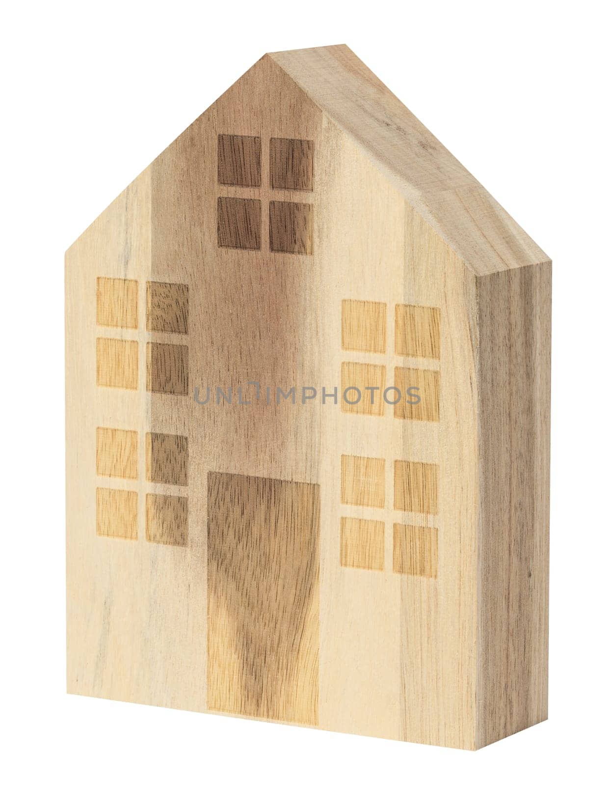 Toy wooden house on white isolated background