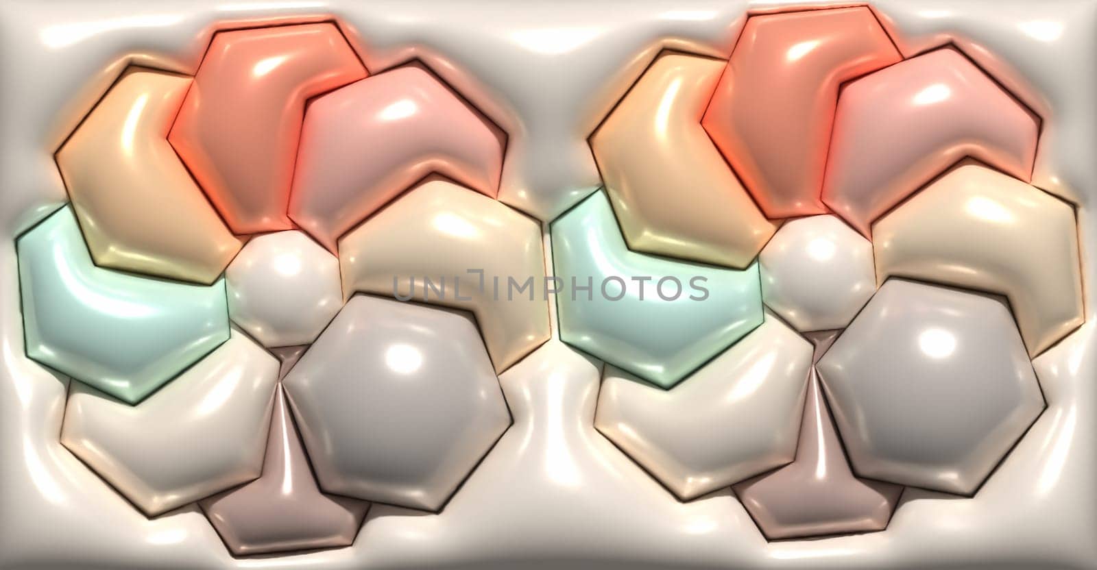 Abstract background with inflated figures on a beige background, 3D rendering illustration