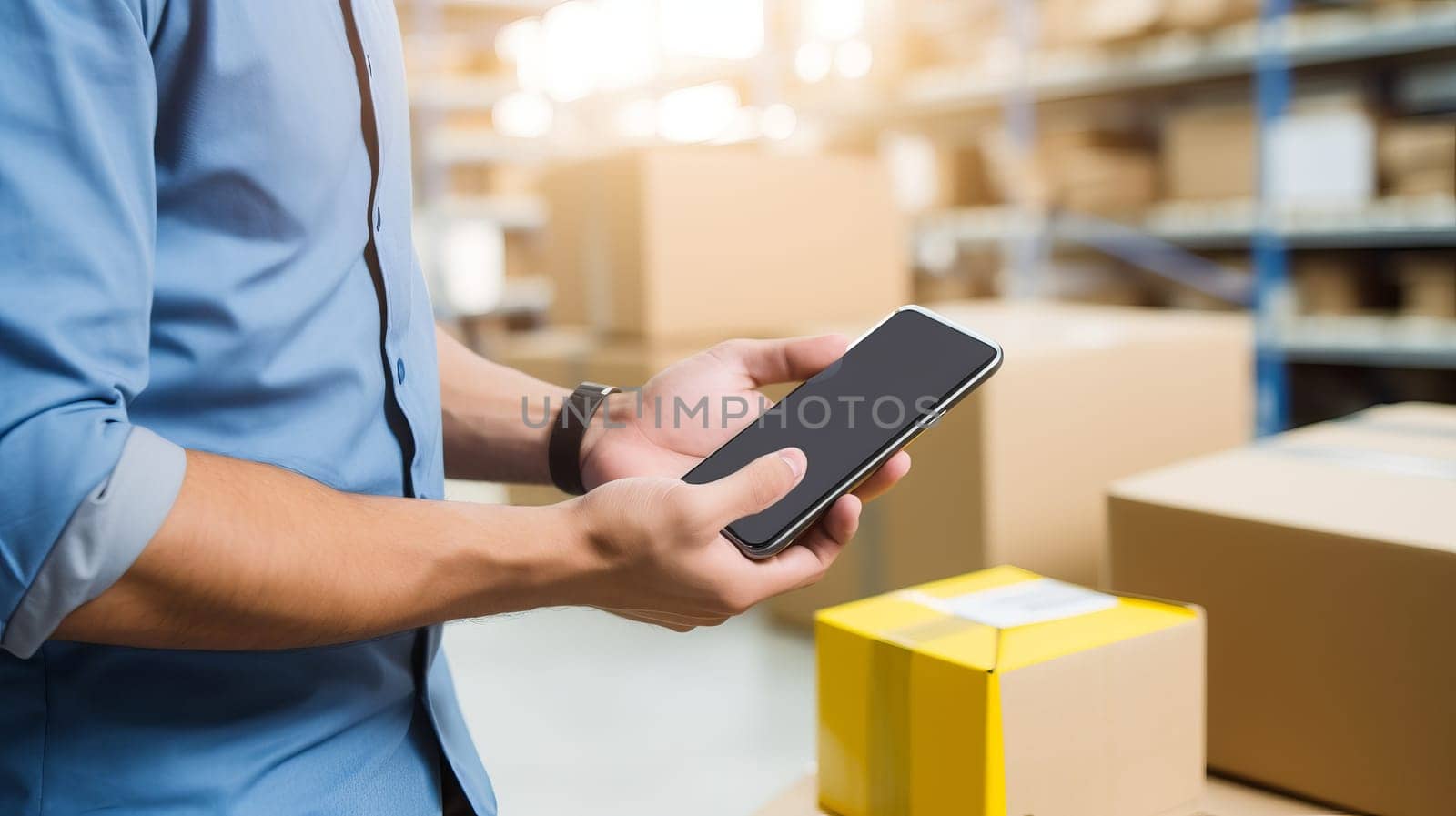 Logistics, shipping and worker on the phone