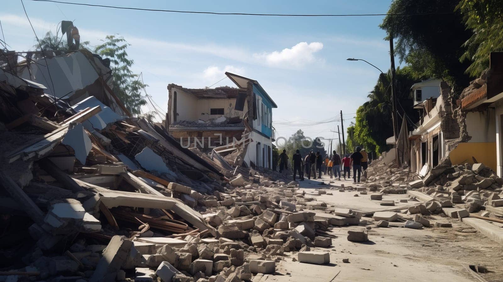 Earthquake effects. Collapses houses.