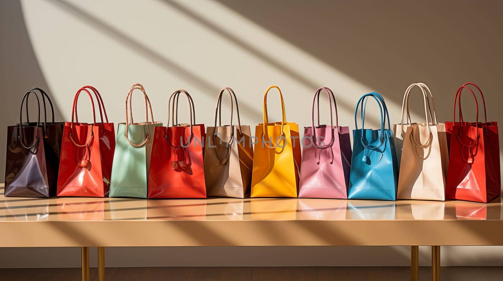 Colorful gift bags on floor