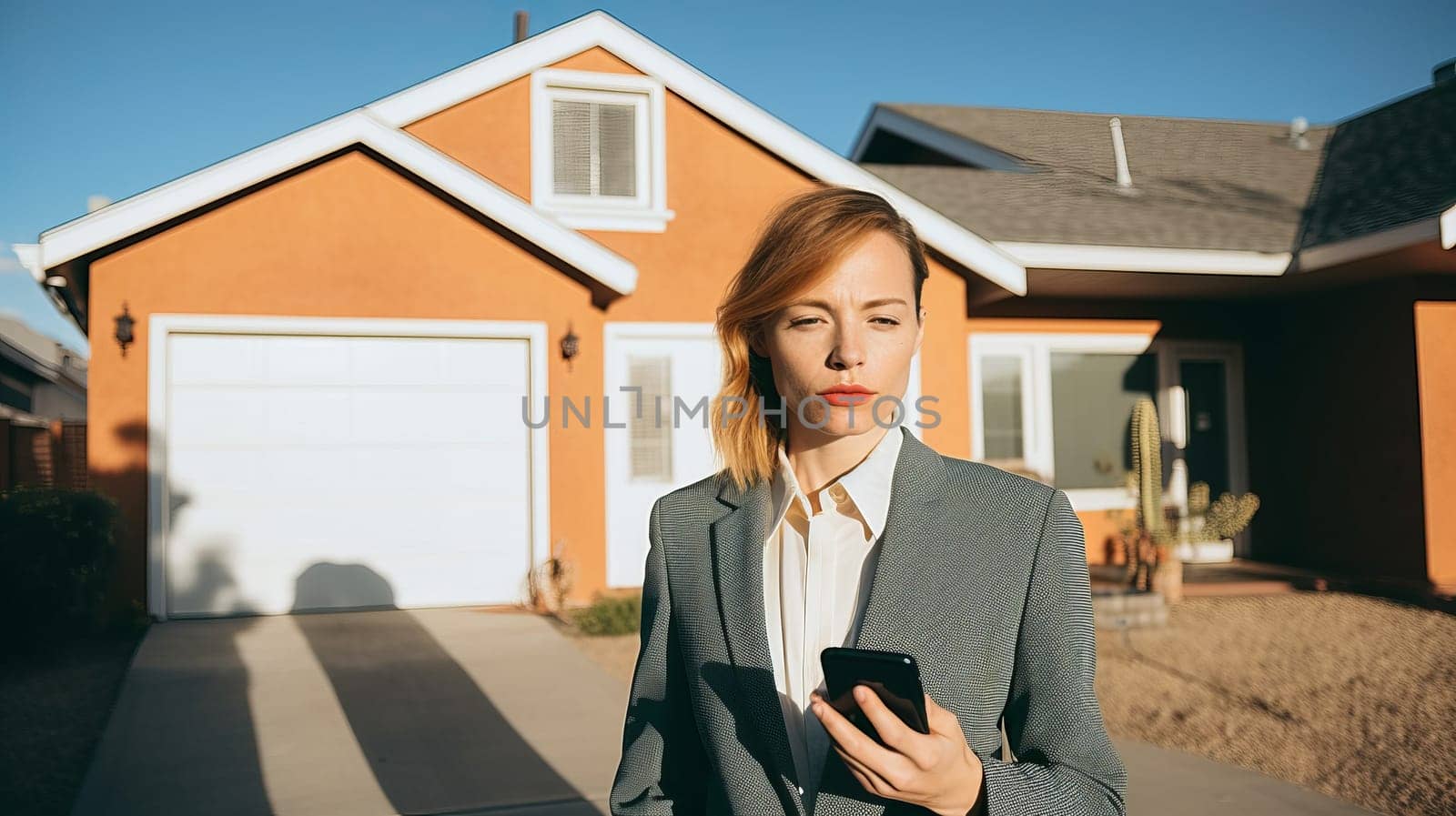 Real estate agent. Close-up portrait attractive cheerful real estate broker.