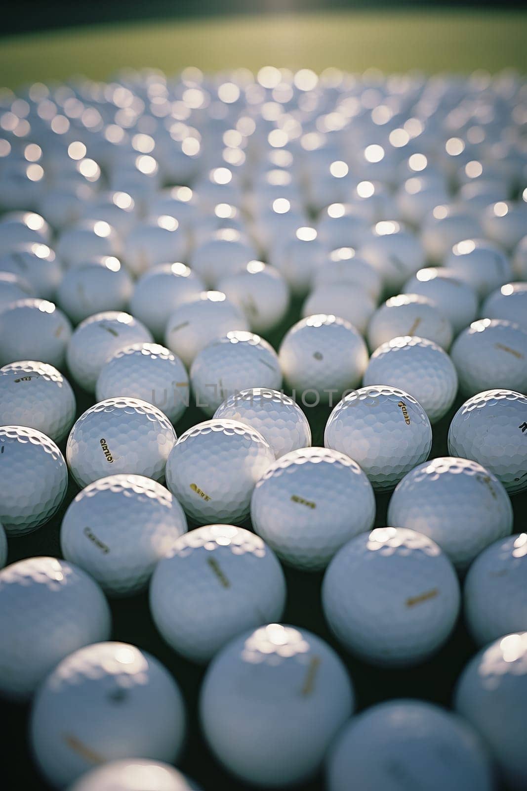 Golf balls background. Many white golf balls with realistic dimple texture lying in a pile. 3d rendering