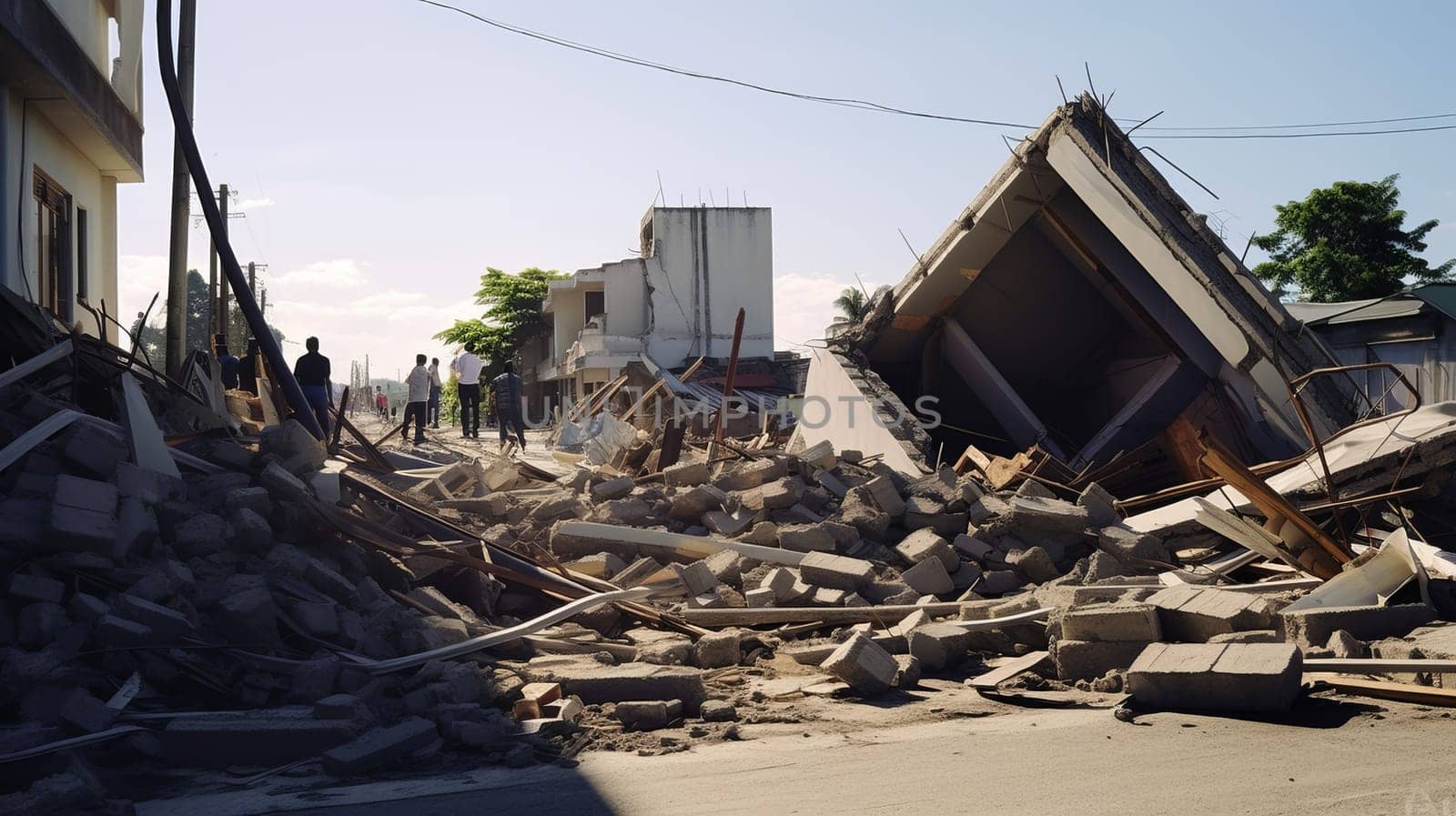 Earthquake effects. Collapses houses.
