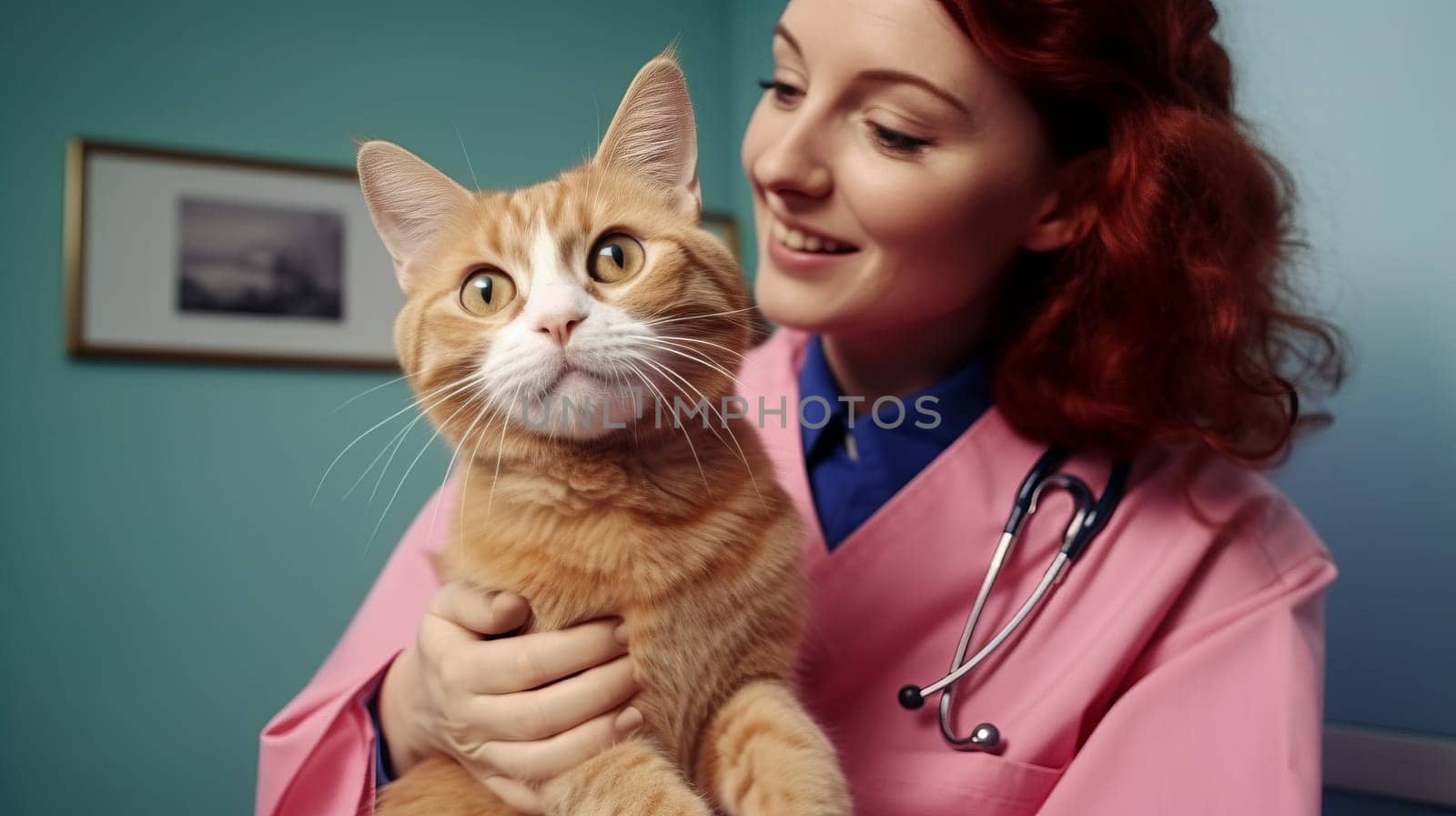Animal vet in pink uniform.