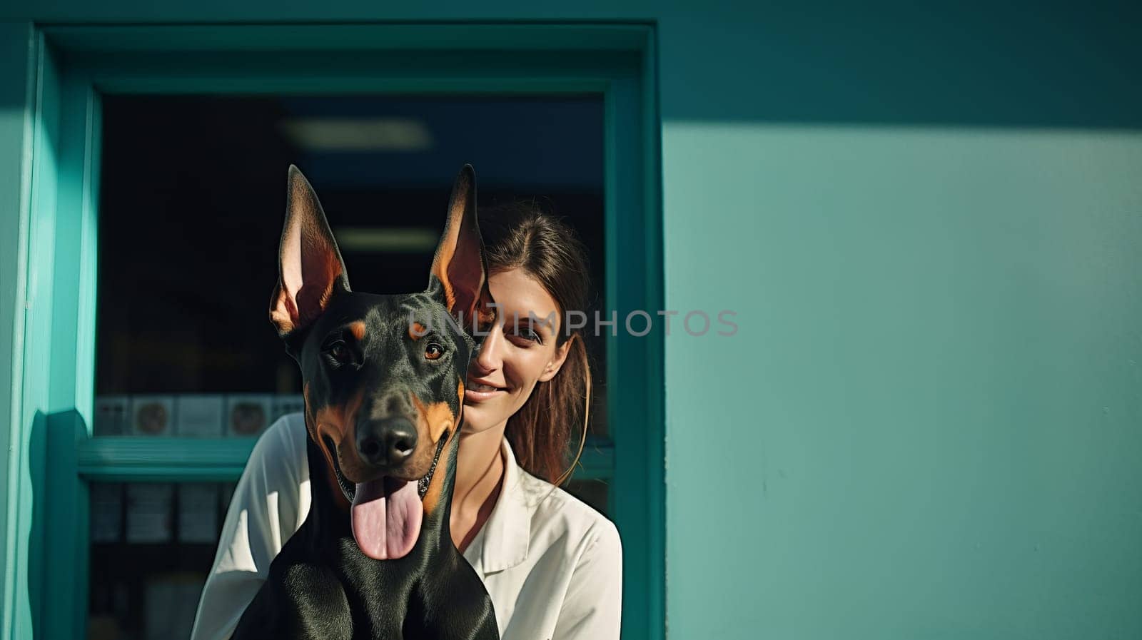 Animal vet in pink uniform.