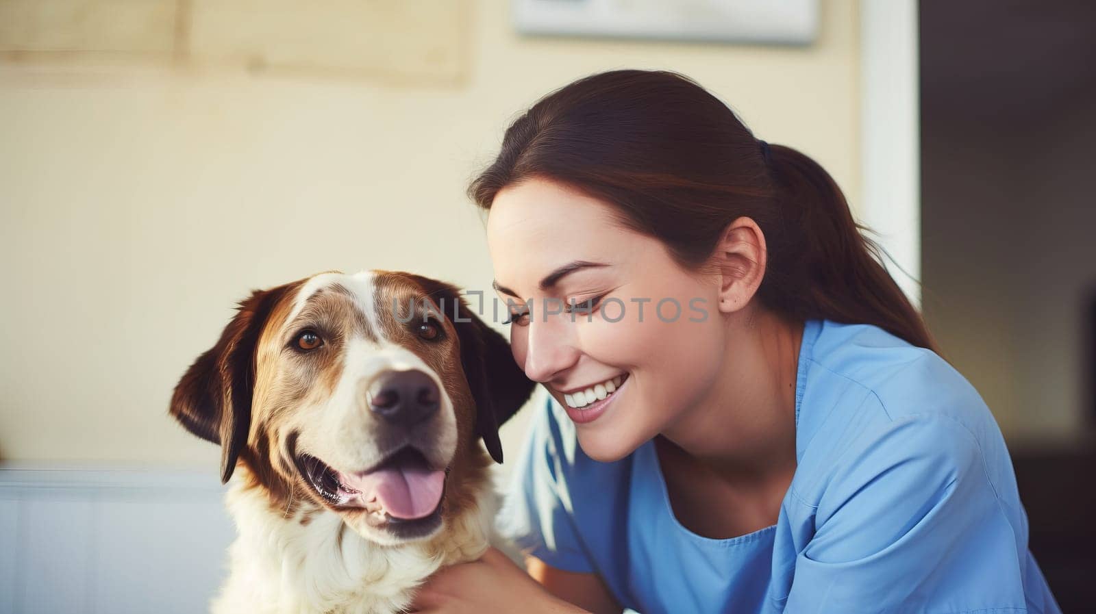 Animal vet in pink uniform.