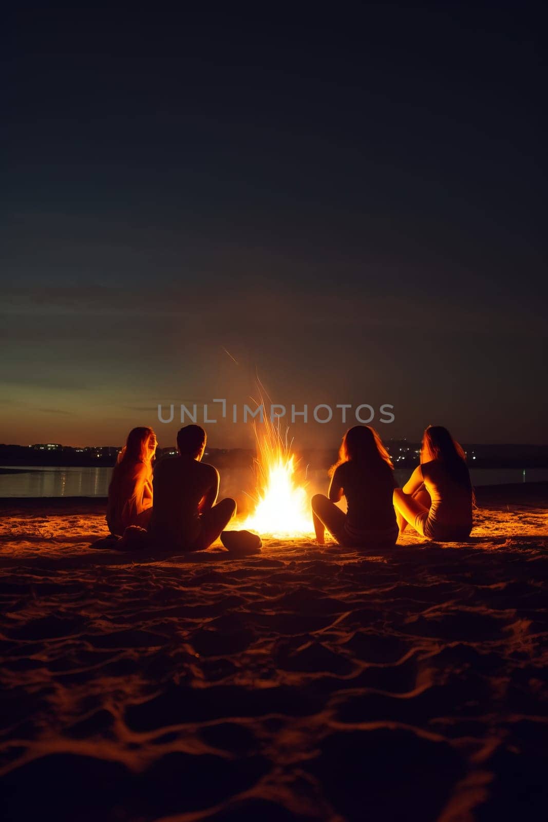Inviting campfire on the beach during the summer, bring back fond memories. Fun and good times at the lake or sea.