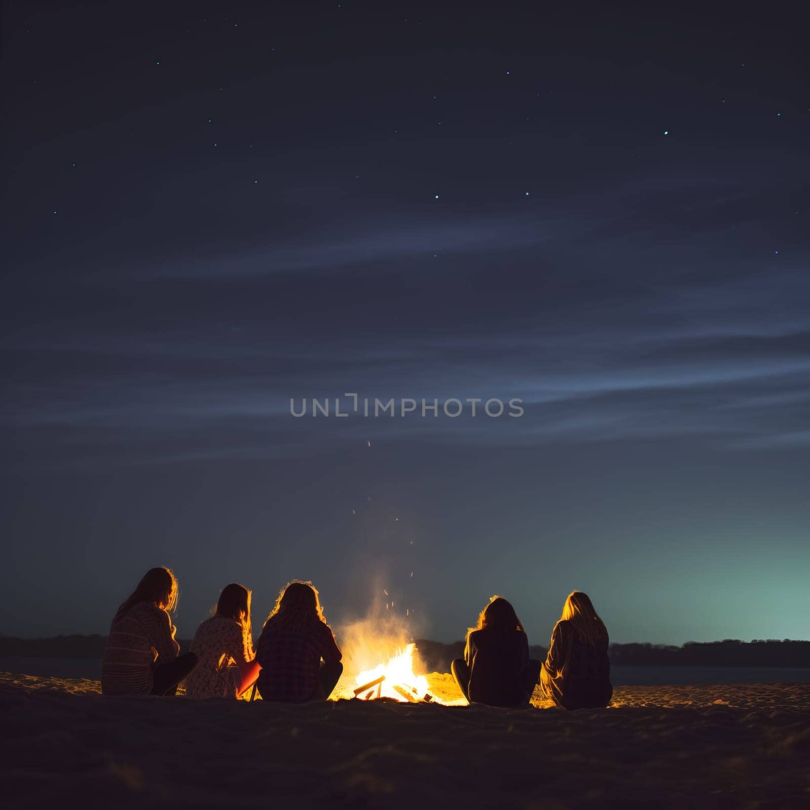 Inviting campfire on the beach during the summer, bring back fond memories. Fun and good times at the lake or sea.