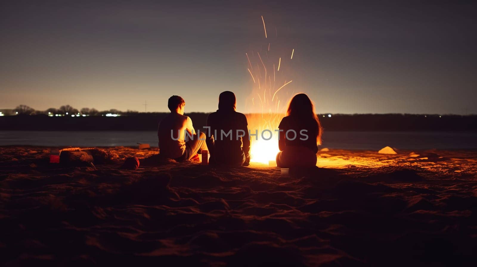 Inviting campfire on the beach during the summer, bring back fond memories. Fun and good times at the lake or sea.